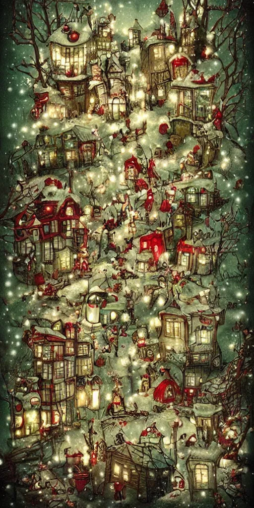 Image similar to a vintage christmas scene by alexander jansson and where's waldo