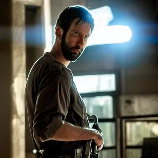 Image similar to NCIS New Orleans actor Rob Kerkovich in the tv series Halo, cinematic film still, atmospheric lighting