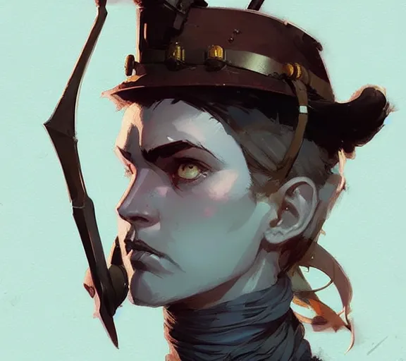 Image similar to portrait victorian era warrior, by atey ghailan, by greg rutkowski, by greg tocchini, by james gilleard, by joe fenton, by kaethe butcher, by ashley wood, dynamic lighting, gradient light blue, brown, blonde cream and white color scheme, grunge aesthetic