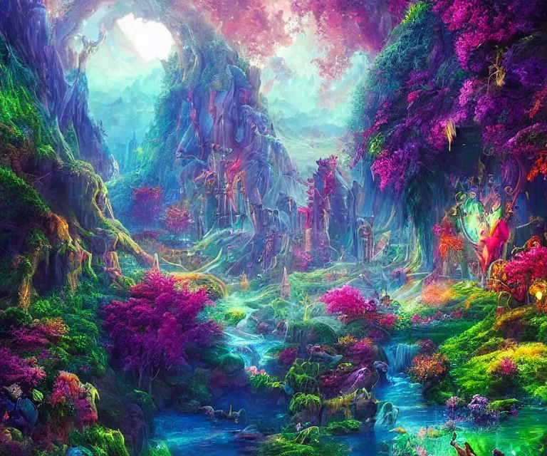 a mystical wonderland, high fantasy, magical elements, vibrant c 