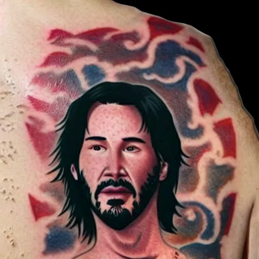 Prompt: a tattoo of Keanu reeves on my back