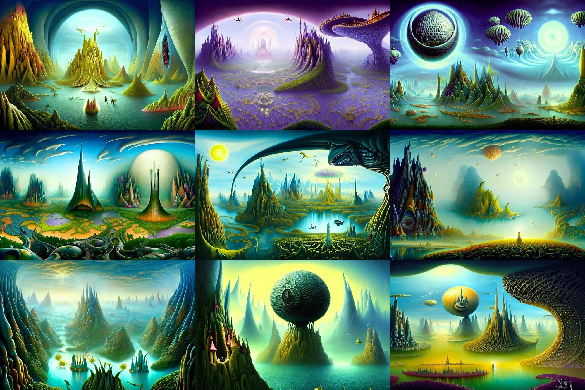 Image similar to a beautiful epic stunning amazing and insanely detailed matte painting of alien dream worlds with surreal architecture designed by Heironymous Bosch, mega structures inspired by Heironymous Bosch's Garden of Earthly Delights, vast surreal landscape and horizon by Cyril Rolando and Andrew Ferez, rich pastel color palette, masterpiece!!, grand!, imaginative!!!, whimsical!!, epic scale, intricate details, sense of awe, elite, fantasy realism, complex composition, 4k post processing