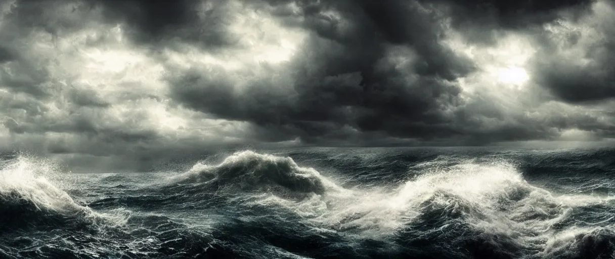 Prompt: stormy ocean monster dramatic lighting cinematic establishing shot extremely high detail foto realistic cinematic lighting post processed