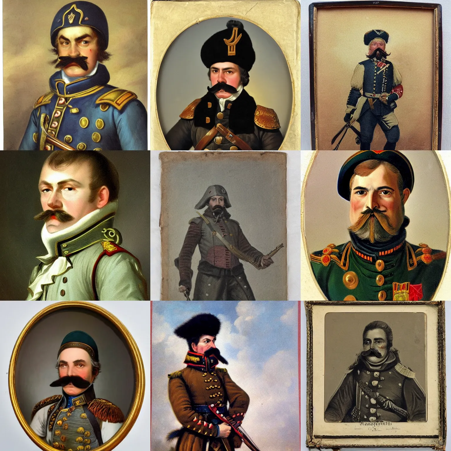 Prompt: russian 18 century soldier with moustache