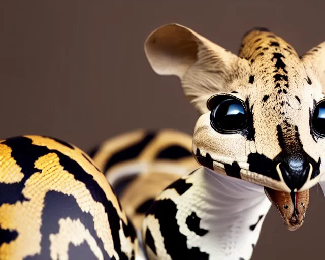 Image similar to an award winning photo of a serval - headed ball python, environmental portrait photography, national geographic, 4 k, sharp focus