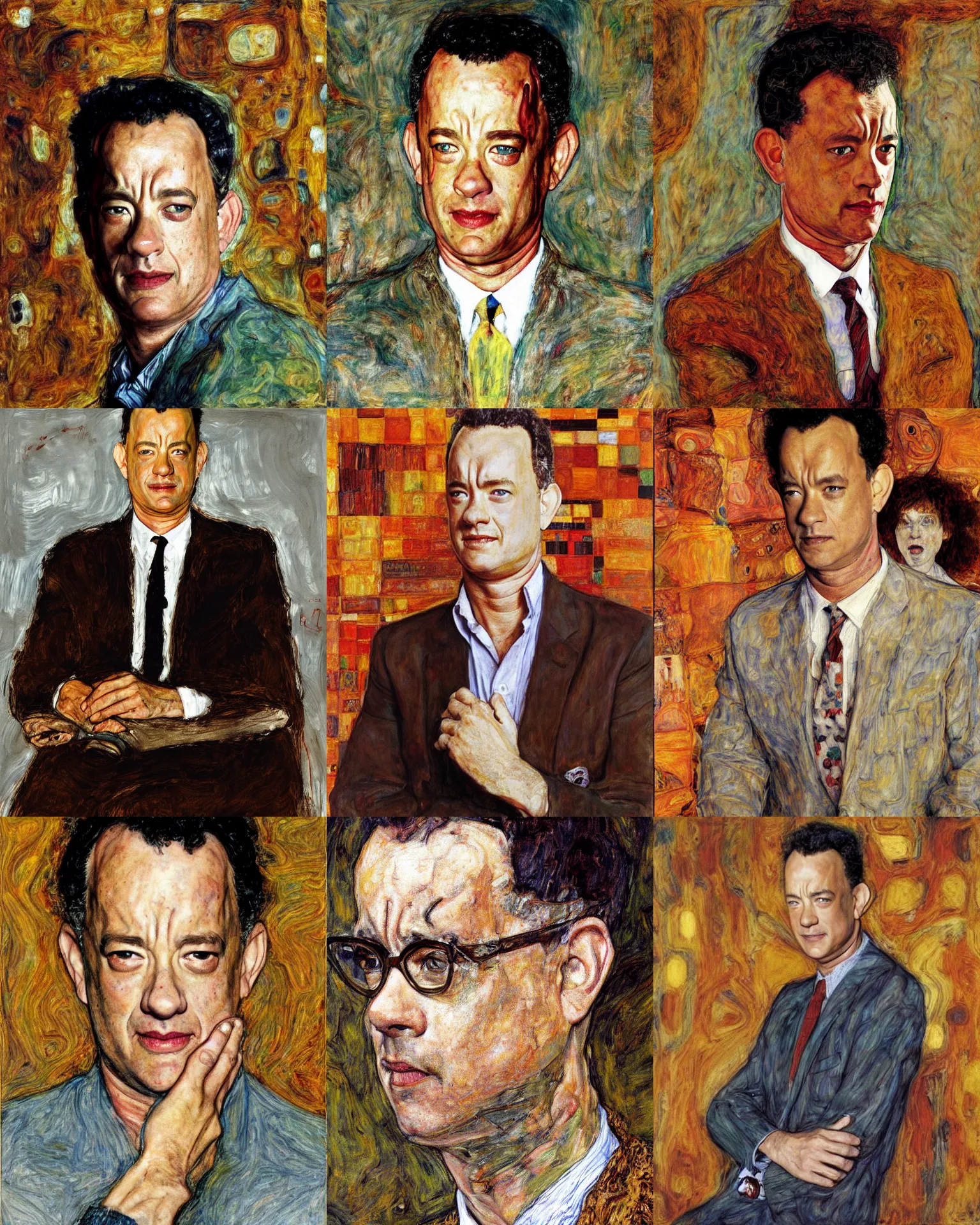 Prompt: A portrait of Tom Hanks, by Richard Schmid, Egon Schiele, Gustav Klimt