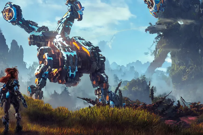 Image similar to stalker machine mecha animal beast robot of horizon forbidden west horizon zero dawn bioluminiscence global illumination ray tracing hdr fanart arstation by sung choi and eric pfeiffer and gabriel garza and casper konefal