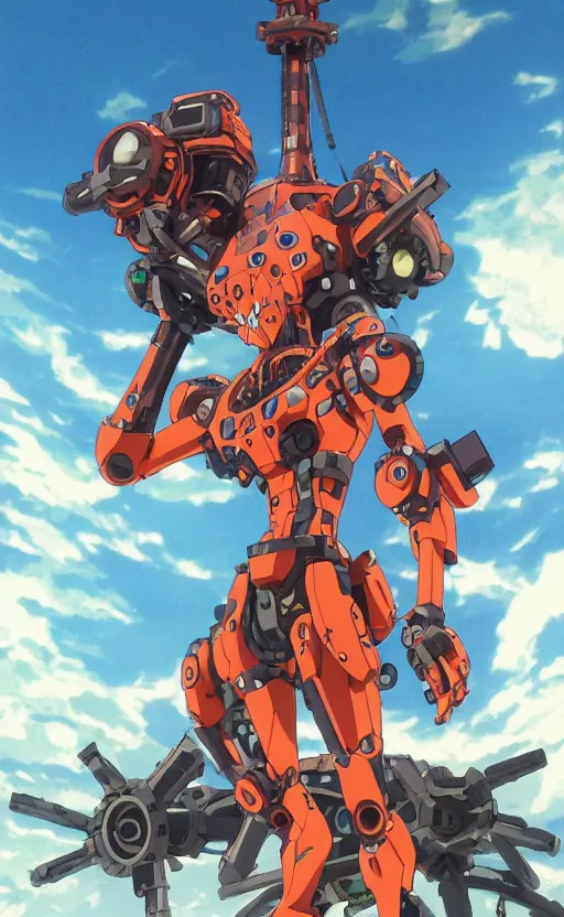 Image similar to < evangelion unit - 0 3 > stands in the ocean with a big < steampunk guitar >, movie poster,, 3 d anime, arcane style, retropunk, high resolution, 4 k, retrofuturism, by < yoshiyuki sadamoto > and ghibli