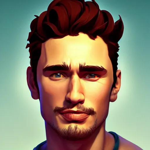 Image similar to Portrait of James Franco as young Heracles, mattepainting concept Blizzard pixar maya engine on stylized background splash comics global illumination lighting artstation lois van baarle, ilya kuvshinov, rossdraws