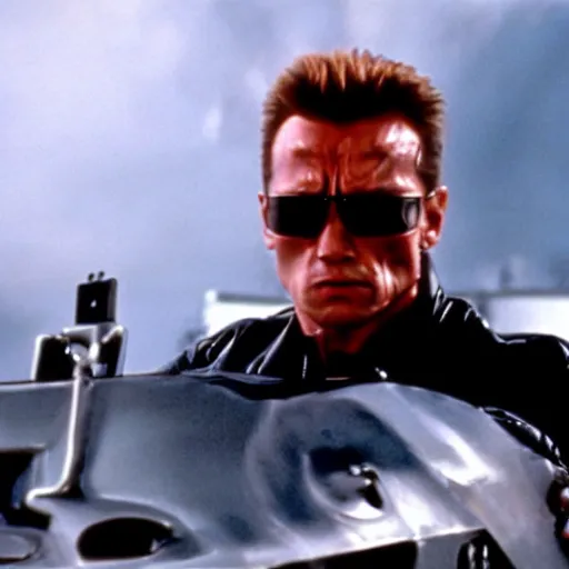 Prompt: cinematic still from terminator 2 : judgement day with the terminator t - 8 0 0 played by rocky iv