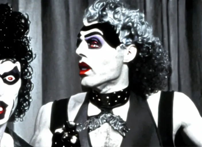 Image similar to film still of jordan peterson as frank n. furter in the rocky horror picture show movie ( 1 9 7 5 )