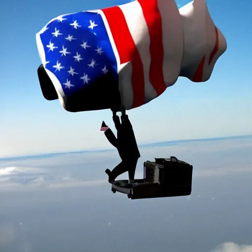 Image similar to donald trump flying using a jetpack