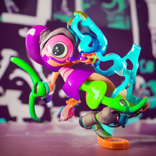 Image similar to stylized splatoon vinyl figure, figure photography, high details