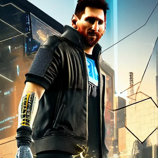 Image similar to Messi as a cyber,cyberpunk 2077,realistic,very detailed,HDR,steampunk