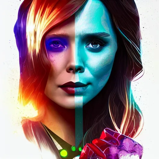 Image similar to Elizabeth Olsen as Gamora (Guardians of the Galaxy) by Sandra Chevrier, beeple, Pi-Slices and Kidmograph, beautiful digital illustration
