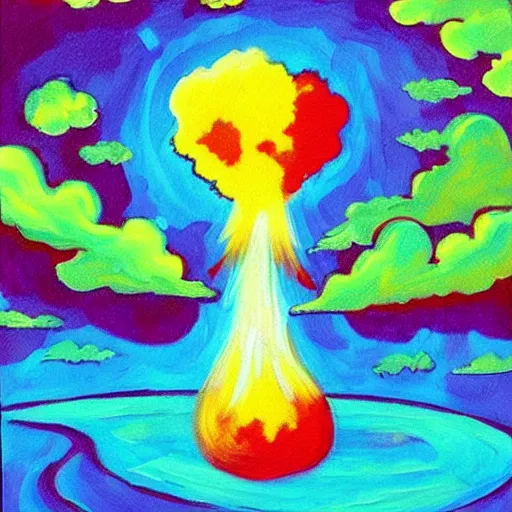 Prompt: a very relaxing nuclear explosion in cute art style. painting