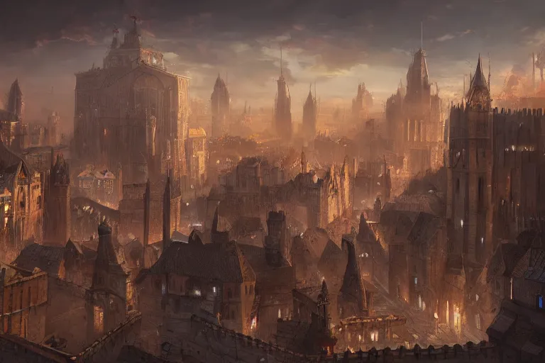 Image similar to A giant medieval city with big walls, fantasy, gigantic scale, dynamic lighting, cinematic, concept art, trending on artstation