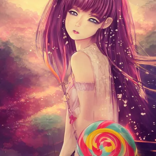 Image similar to portrait of cartoon anime Candy Candy, amazing splashscreen artwork, splash art, head slightly tilted, natural light, elegant, intricate, fantasy, atmospheric lighting, cinematic, matte painting, by Kyoko Mizuki