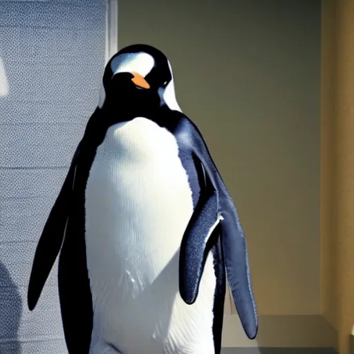 Prompt: A film still of a penguin in a suit, in a suit, in a suit, in a suit