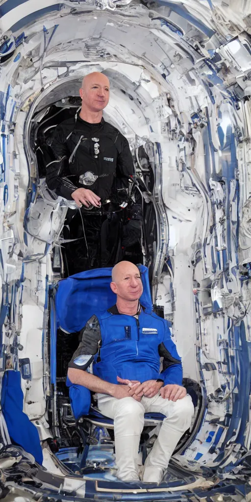 Image similar to jeff bezos sitting inside of a blue origin rocket that's parachute has failed, hyper realistic, sony 5 0 mm lens