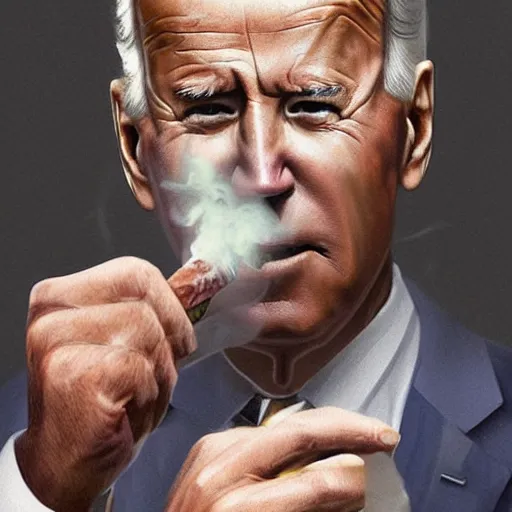 Prompt: joe biden smoking a giant rolled joint, smoke, amazing detail, realistic digital art, artstation