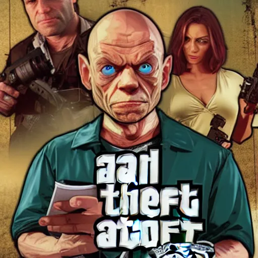 Prompt: GTA 5 poster style with gollum face