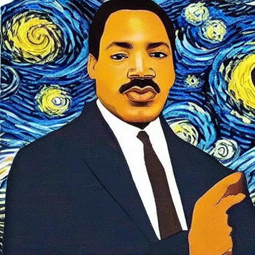 Prompt: “Dr.King is resurrected and demands reparations from Joe Biden in a Starry night style”