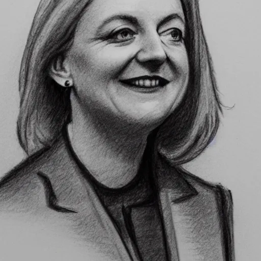 Image similar to liz truss, pencil sketch