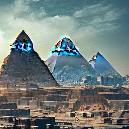 Image similar to cyberpunk future digital Giza pyramids