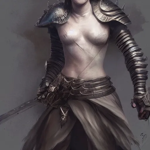 Prompt: full body drawing of emma watson wearing a knight armor, beautiful piercing eyes, hyper realistic face, in the style of greg rutkowski, fantasy, amazing detail, epic, elegant, smooth