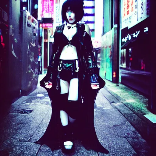 Image similar to gothic cyberpunk vampire in tokyo, vaporwave