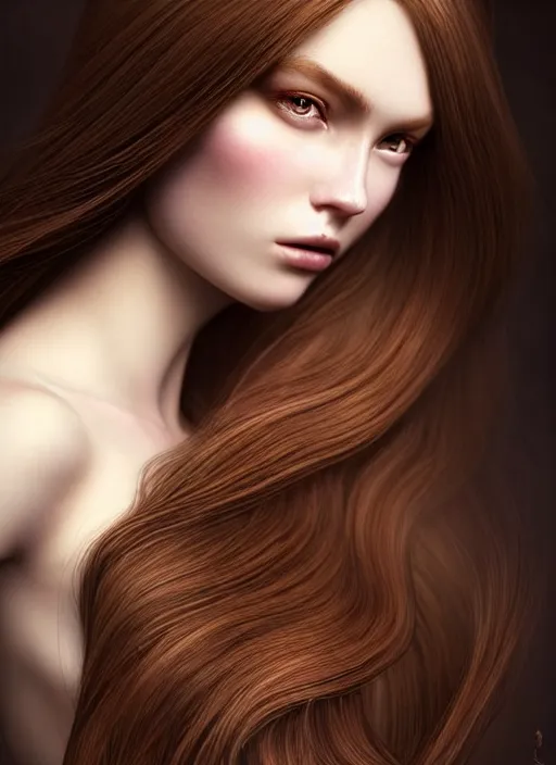 Image similar to a gorgeous female with long brown, hair photo by tim walker, realistic, full body shot, wide angle, sharp focus, 8 k high definition, insanely detailed, intricate, elegant, art by stanley lau and artgerm, floating embers