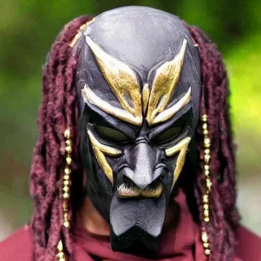 Prompt: dragon priest mask that looks like the face of snoop dogg