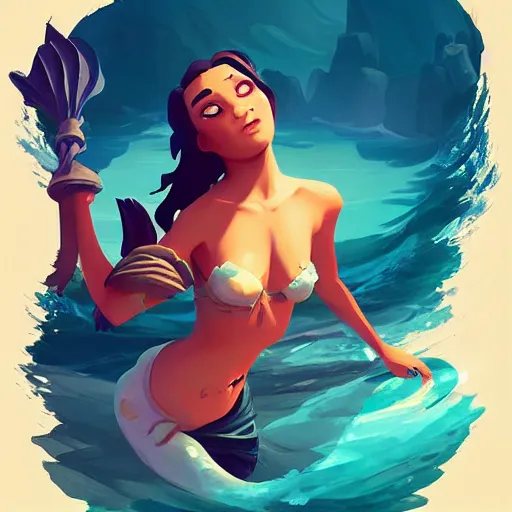 Image similar to painting mermaid treasure on sea of thieves game avatar hero smooth face median photoshop filter cutout vector, behance hd by jesper ejsing, by rhads, makoto shinkai and lois van baarle, ilya kuvshinov, rossdraws global illumination