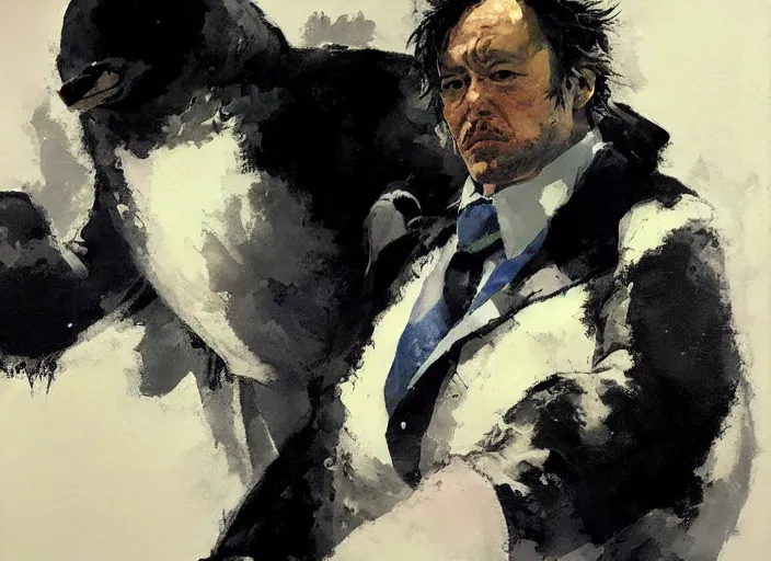 Image similar to a highly detailed beautiful portrait of penguin by yoji shinkawa, by gregory manchess, james gurney, james jean