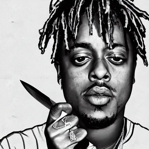 Image similar to juice wrld holding up a knife digital art 4 k the detailed super realistic