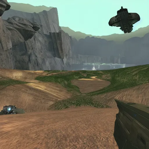 Prompt: i landscape from xbox halo (2001), landscape of halo