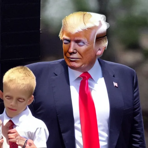 Prompt: Donald trump dressed as bugs bunny spying on children at a birthday party