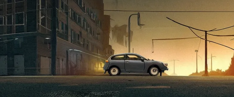 Prompt: Grey Nissan Micra K12 (2006), a gritty neo-noir, dramatic bright lighting, cinematic, establishing shot, extremely high detail, photorealistic, cinematic lighting, artstation, by simon stalenhag, Max Payne (PC) (2001)