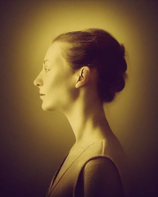 Image similar to a woman's face in profile, made of swan, in the style of the dutch masters and gregory crewdson, dark and moody
