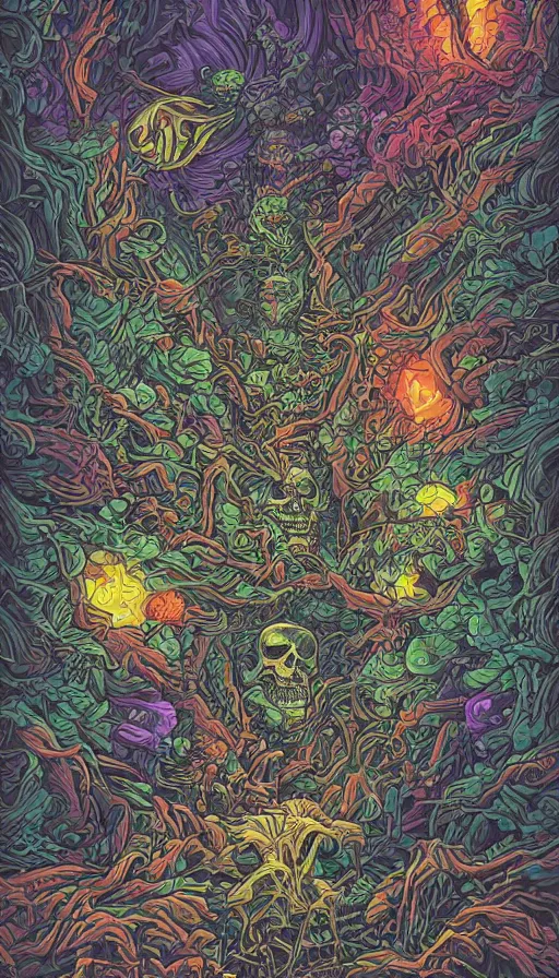 Image similar to life and death mixing together, by dan mumford