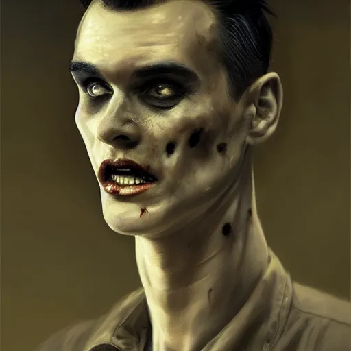 Prompt: portrait of a slim and young steven patrick morrissey as a zombie with a quiff, 7 days to die zombie, fine art, award winning, intricate, elegant, sharp focus, cinematic lighting, digital painting, 8 k concept art, art by z. w. gu, art by brom, art by michael hussar, 8 k