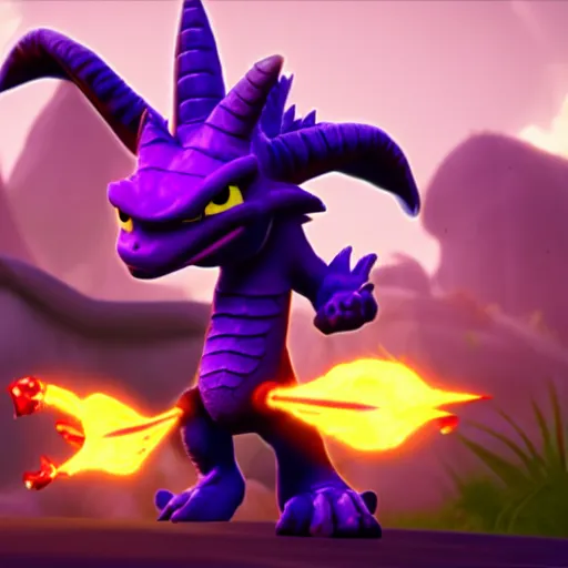 Image similar to Spyro The Dragon breathing fire at his enemy, unreal engine, video game hud,