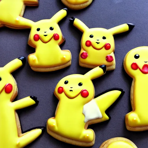 Image similar to hyperrealistic photo of pikachu shaped cookies