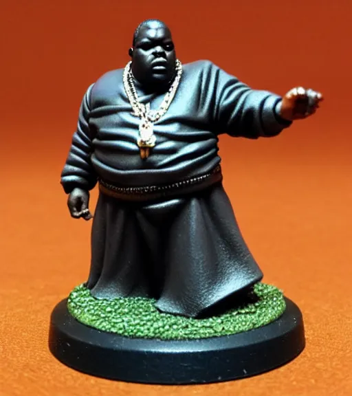 Prompt: notorious big, resin miniature, 2 8 mm heroic scale, games workshop, deity, citadel colour, glowing eyes, osl, nmm, r / paintedminis, round base, fantasy ttrpg villain, dungeons and dragons, reaper minis