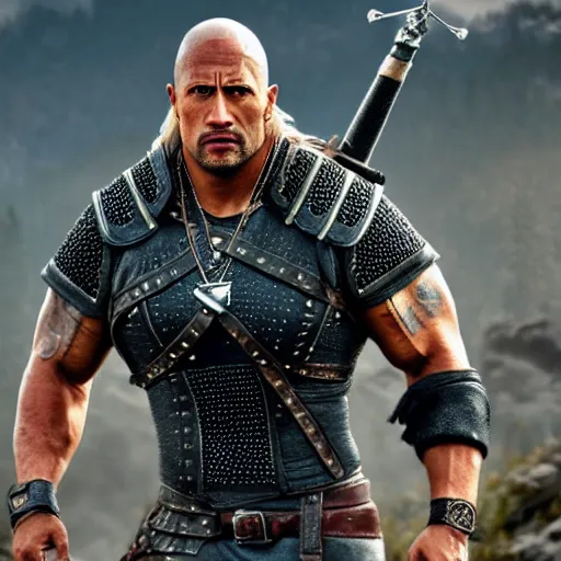 Image similar to Dwayne Johnson in the Witcher 4K detailed super realistic