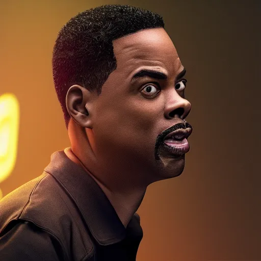 Image similar to chris rock is seen face slapping will smith, shadow harsh lights, dramatic scene, hyper detailed, digital art, trending in artstation, cinematic lighting, studio quality, smooth render, unreal engine 5 rendered, octane rendered