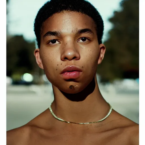 Image similar to realistic photoshooting for a new ssense!!! lookbook, color film photography, photo of a woman, photo in style of tyler mitchell, 3 5 mm, featured on vogue