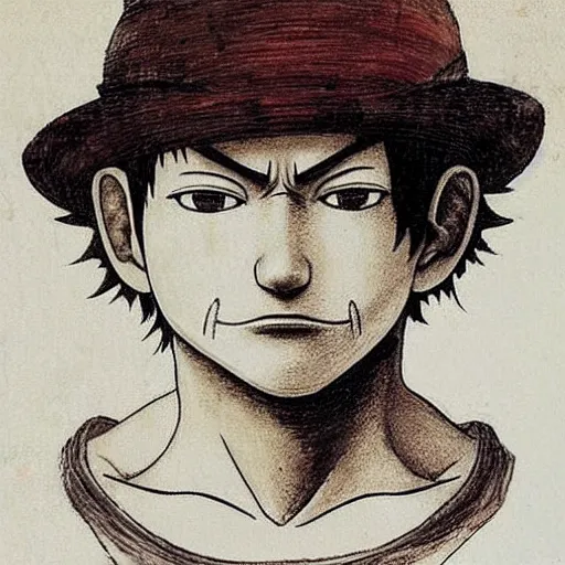 Image similar to luffy, by leonardo da vinci's, highly detailed