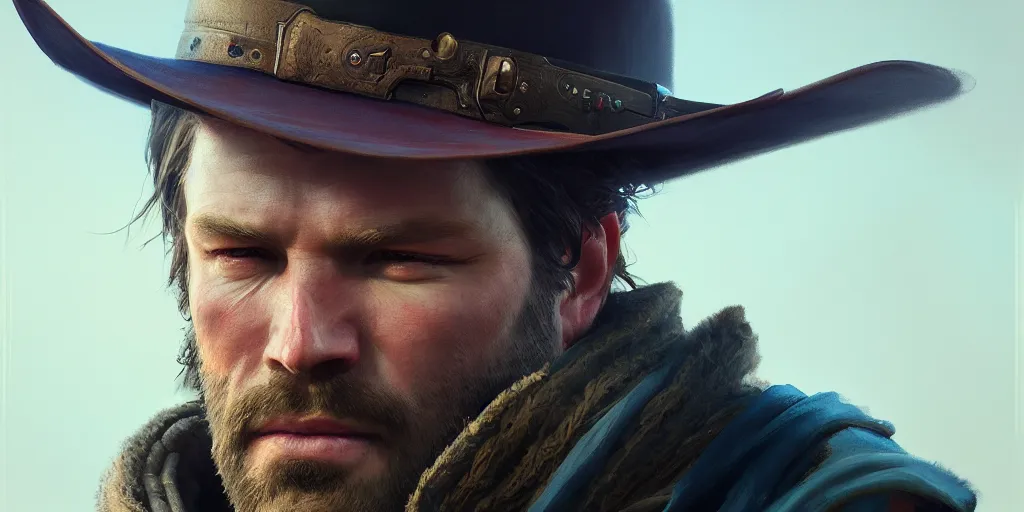 Image similar to detailed portrait of arthur morgan, extremely detailed digital painting, in the style of fenghua zhong and ruan jia and jeremy lipking and peter mohrbacher, mystical colors, rim light, beautiful lighting, 8 k, stunning scene, raytracing, octane, trending on artstation